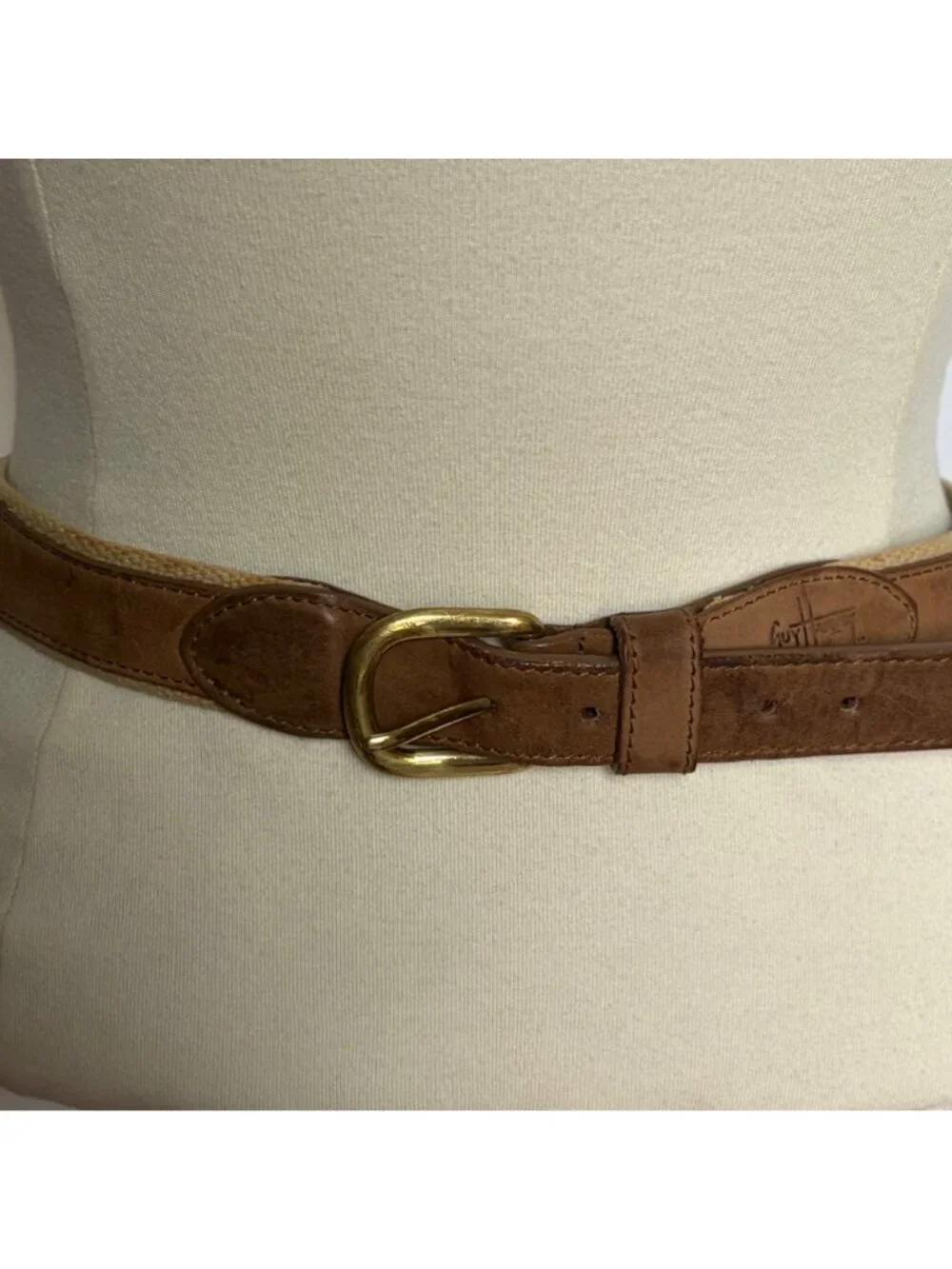Guy Harvey Brown Leather Canvas Mahi Mahi Fish Belt Mens 32 Preppy Fishing